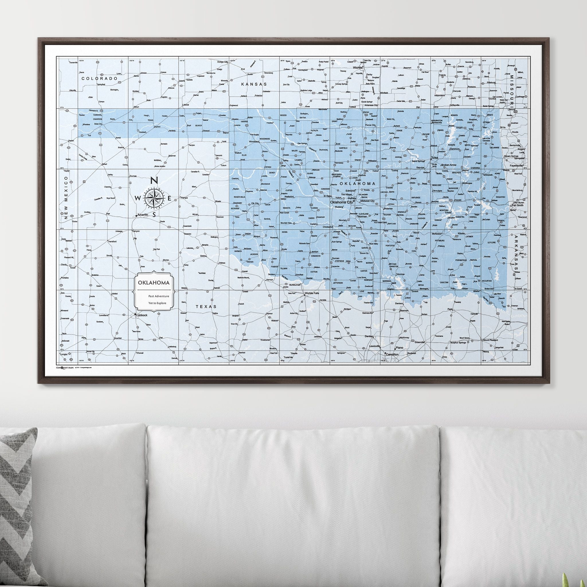 Push Pin Oklahoma Map (Pin Board) - Light Blue Color Splash CM Pin Board