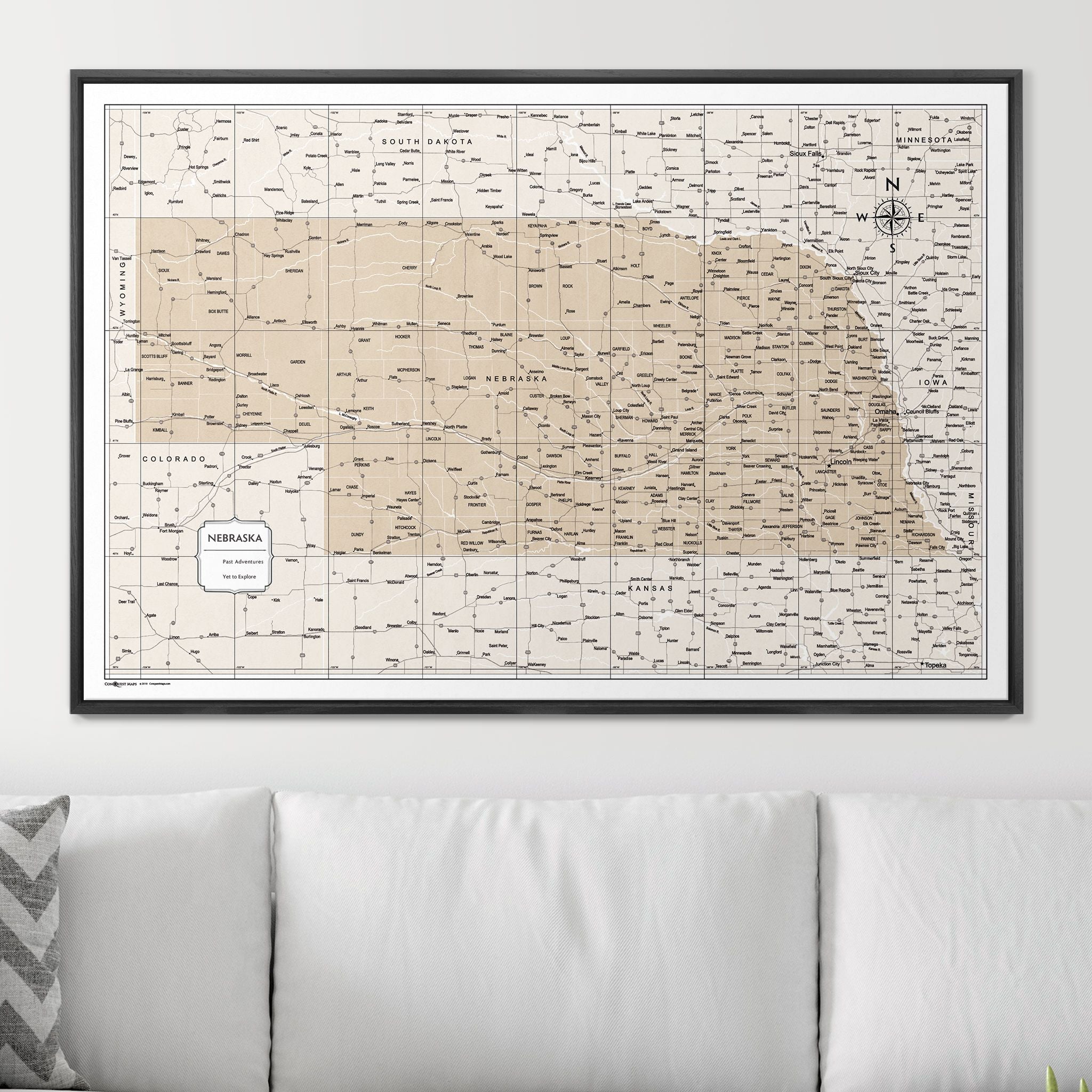 Push Pin Nebraska Map (Pin Board) - Light Brown Color Splash CM Pin Board