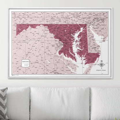 Push Pin Maryland Map (Pin Board) - Burgundy Color Splash CM Pin Board