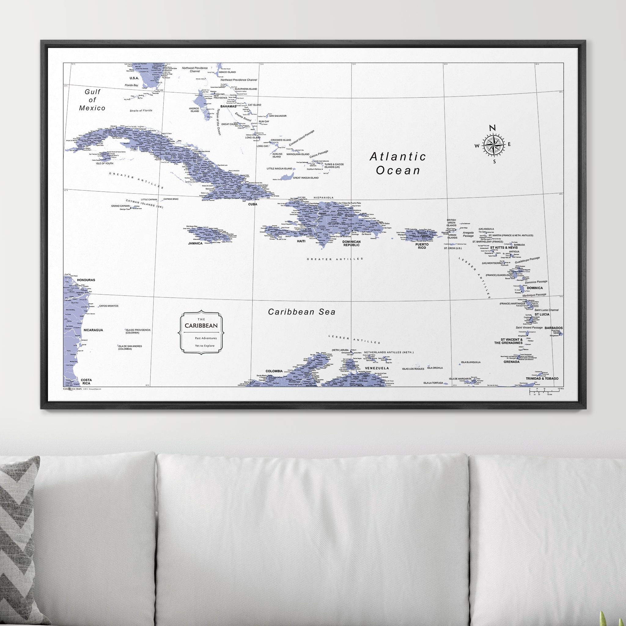 Push Pin Caribbean Map (Pin Board) - Purple Color Splash CM Pin Board