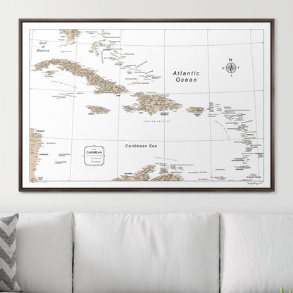 Push Pin Caribbean Map (Pin Board) - Light Brown Color Splash CM Pin Board