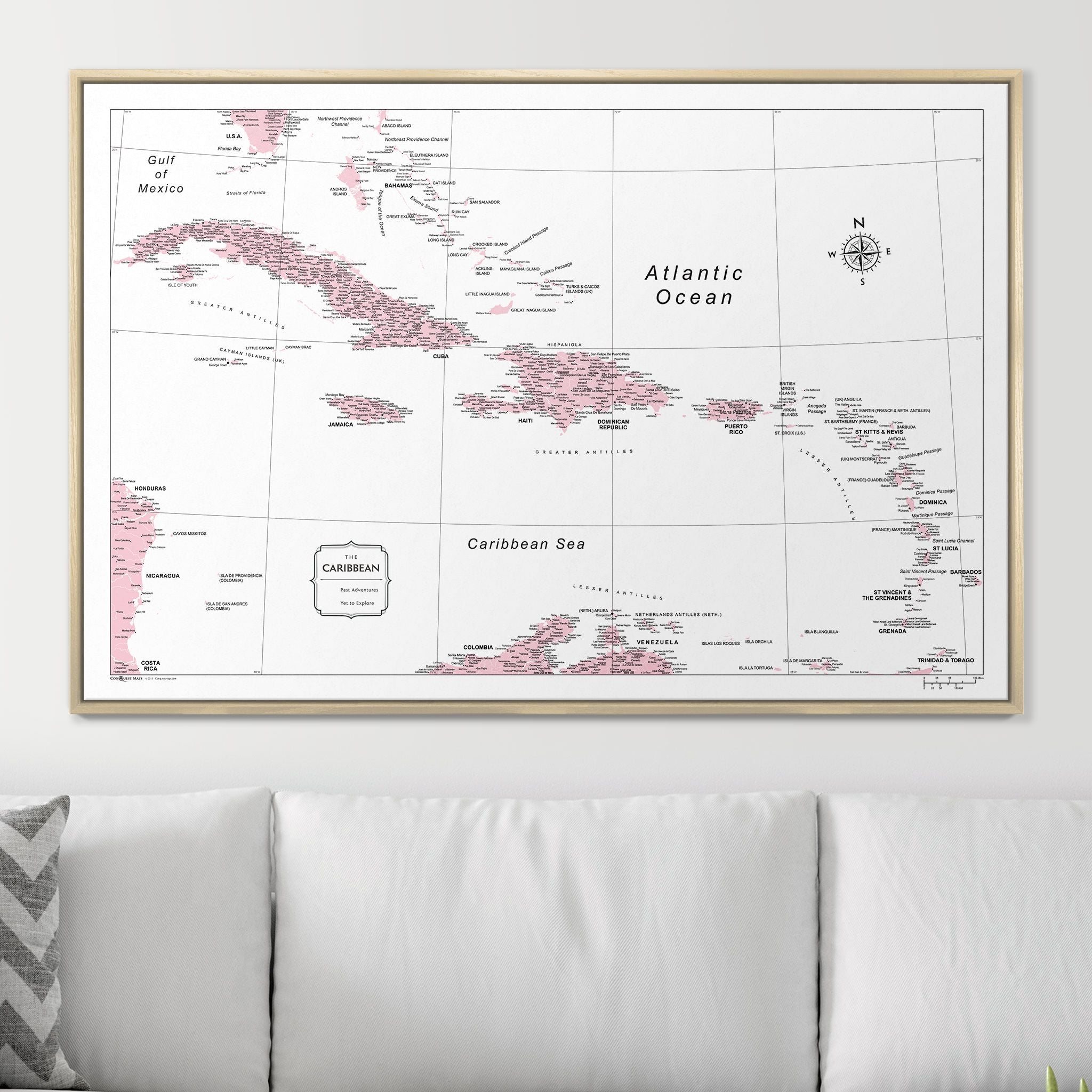 Push Pin Caribbean Map (Pin Board) - Pink Color Splash CM Pin Board