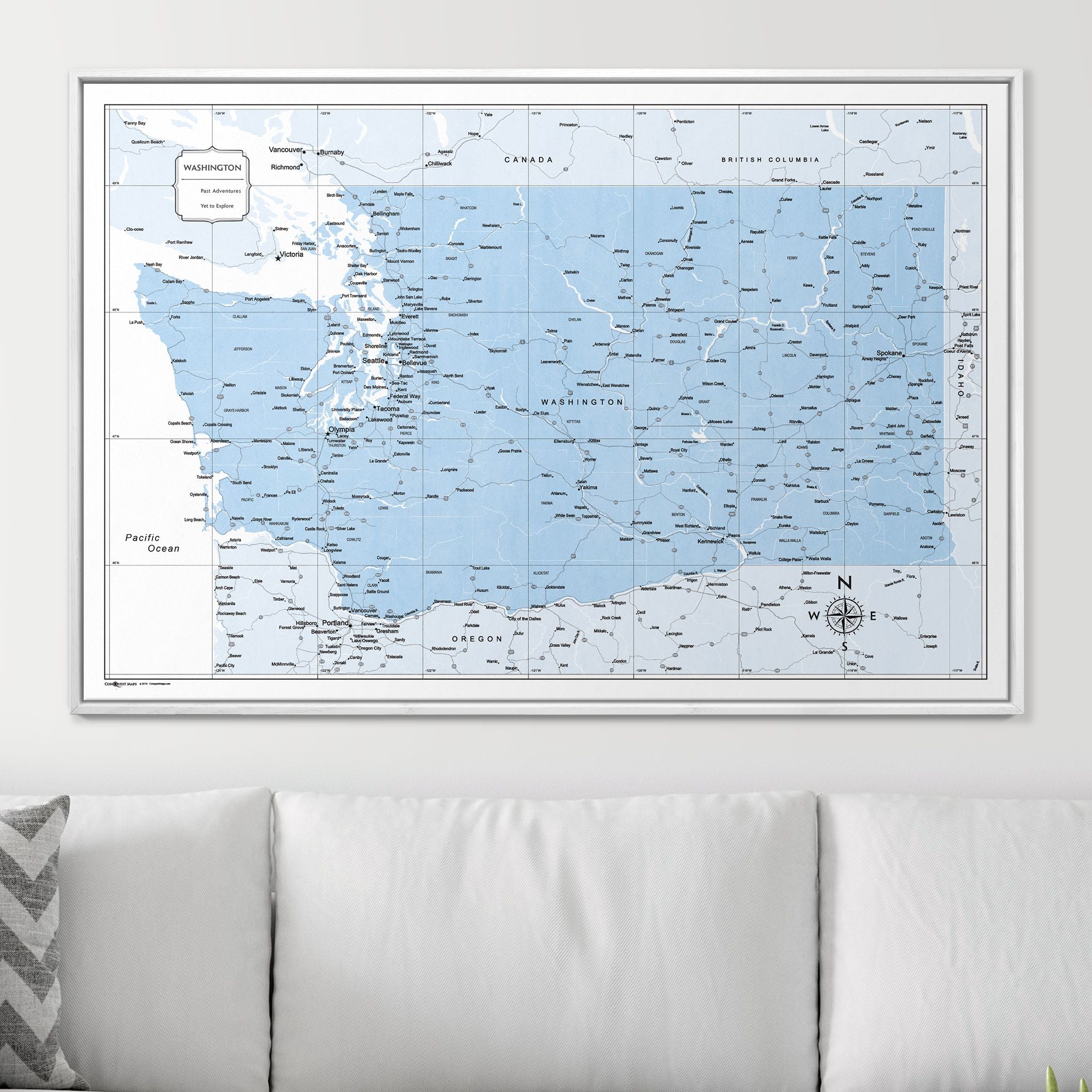 Push Pin Washington Map (Pin Board) - Light Blue Color Splash CM Pin Board