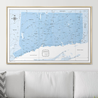 Push Pin Connecticut Map (Pin Board) - Light Blue Color Splash CM Pin Board