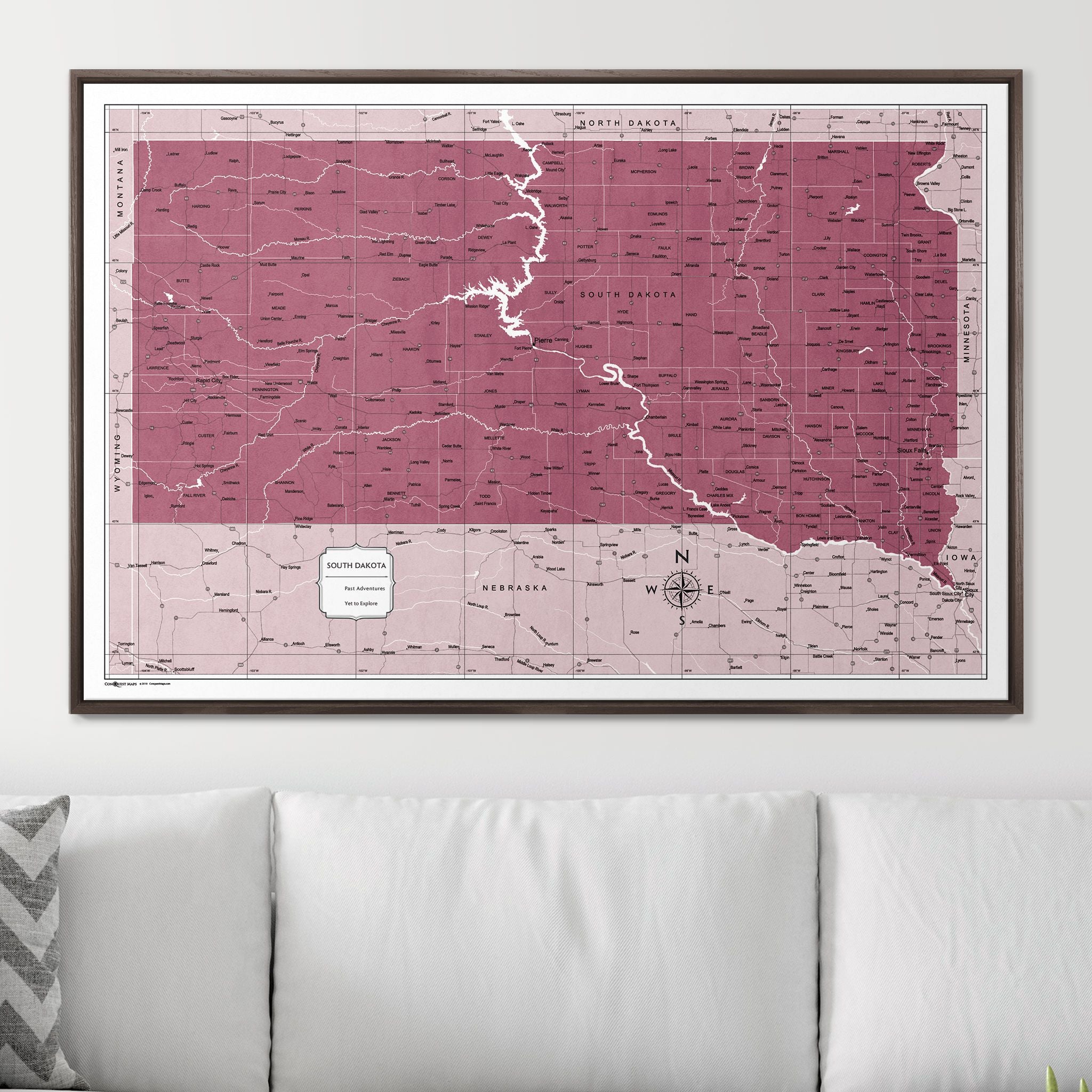 Push Pin South Dakota Map (Pin Board) - Burgundy Color Splash CM Pin Board