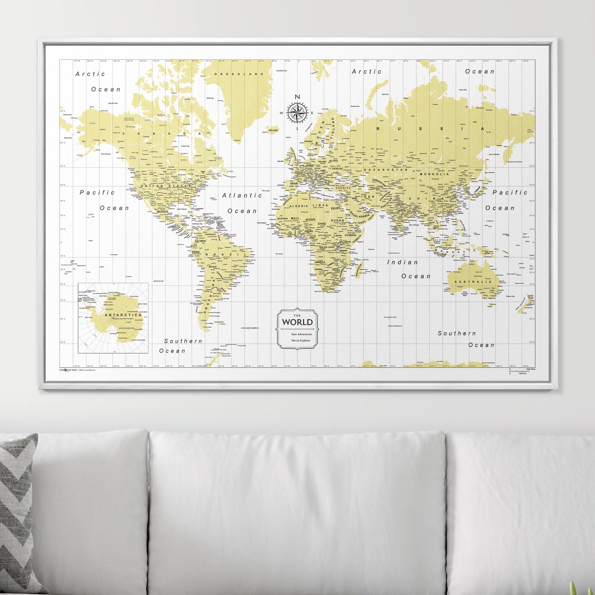 Push Pin World Map (Pin Board) - Yellow Color Splash CM Pin Board