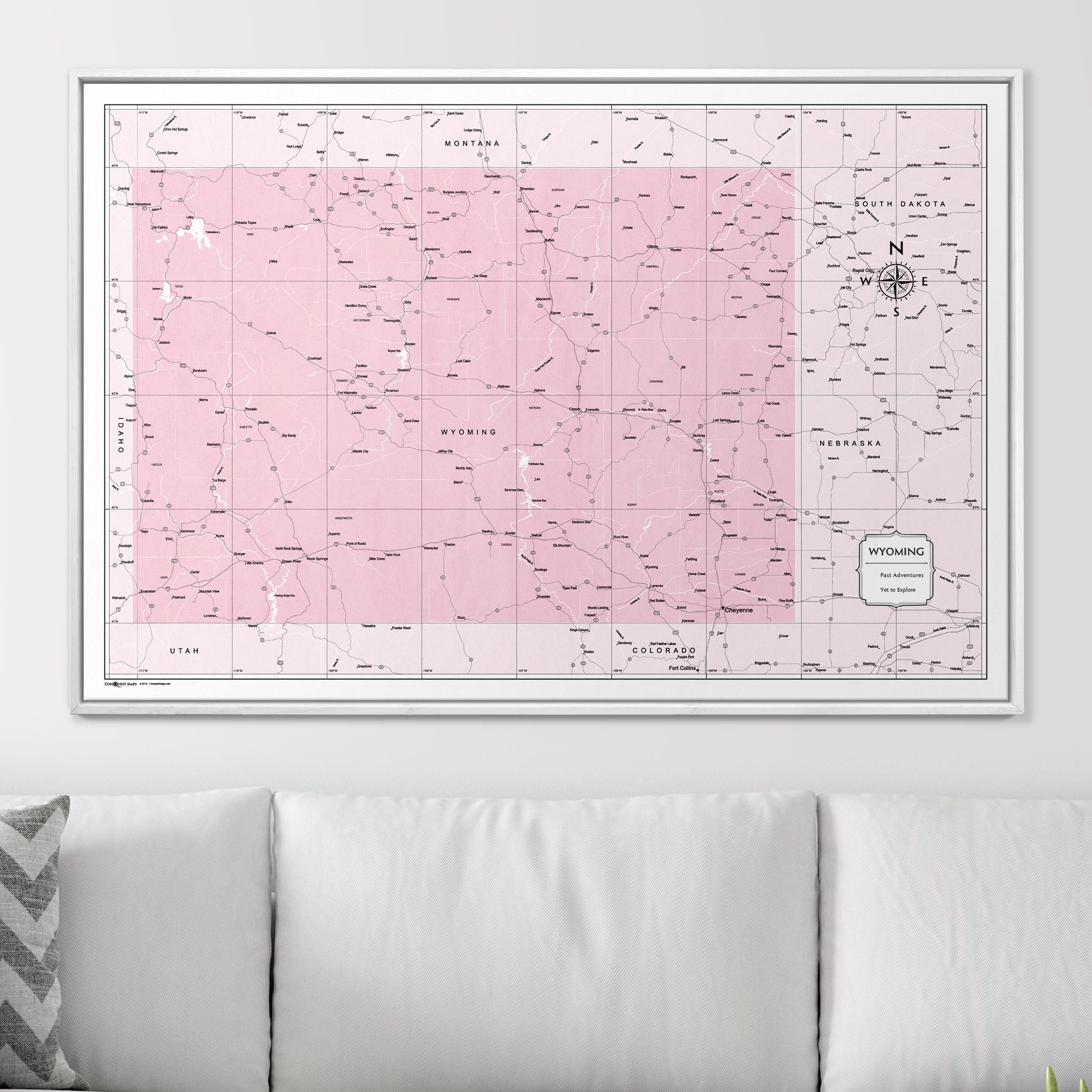 Push Pin Wyoming Map (Pin Board) - Pink Color Splash CM Pin Board