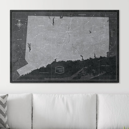 Push Pin Connecticut Map (Pin Board) - Modern Slate CM Pin Board