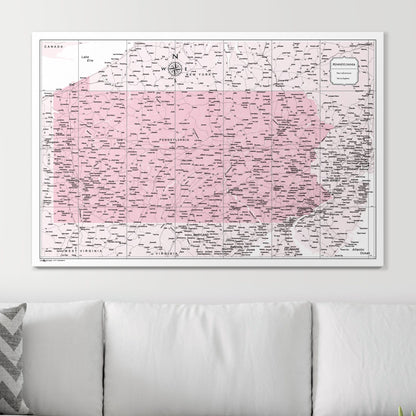 Push Pin Pennsylvania Map (Pin Board) - Pink Color Splash CM Pin Board