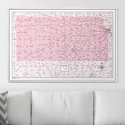 Push Pin Kansas Map (Pin Board) - Pink Color Splash CM Pin Board