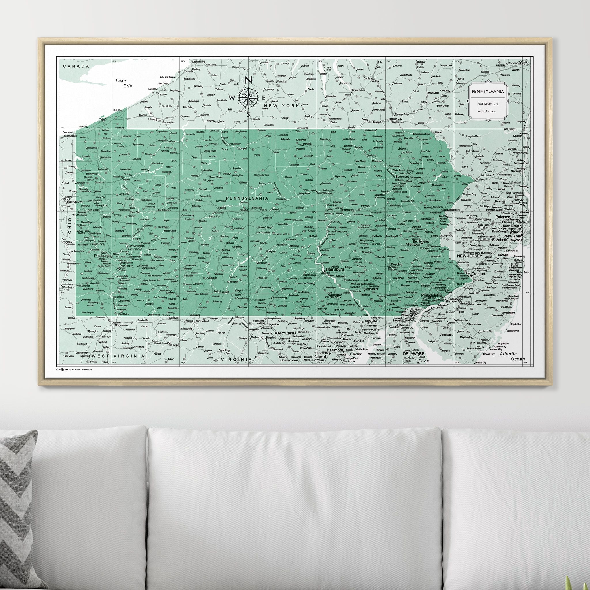 Push Pin Pennsylvania Map (Pin Board) - Green Color Splash CM Pin Board