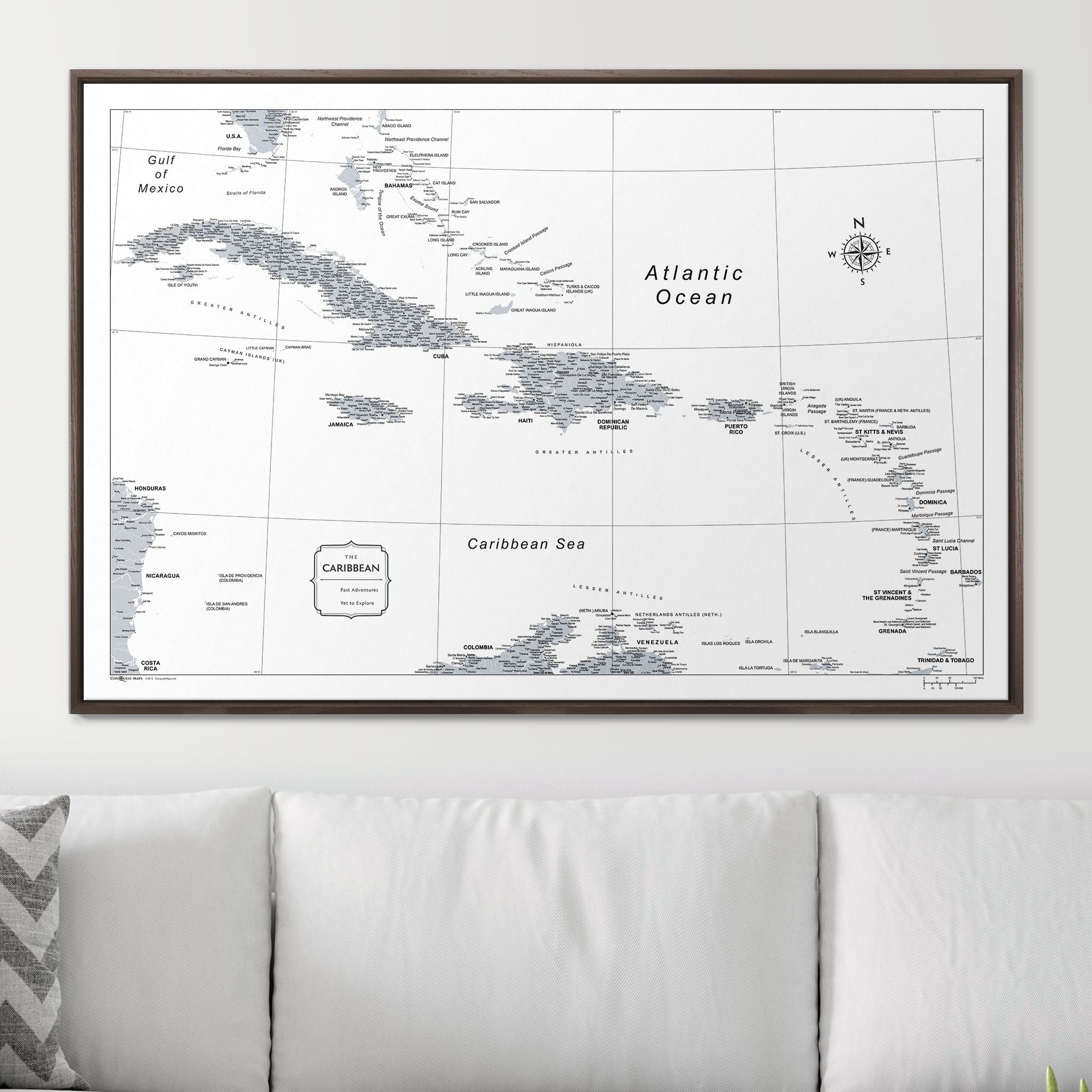 Push Pin Caribbean Map (Pin Board) - Light Gray Color Splash CM Pin Board