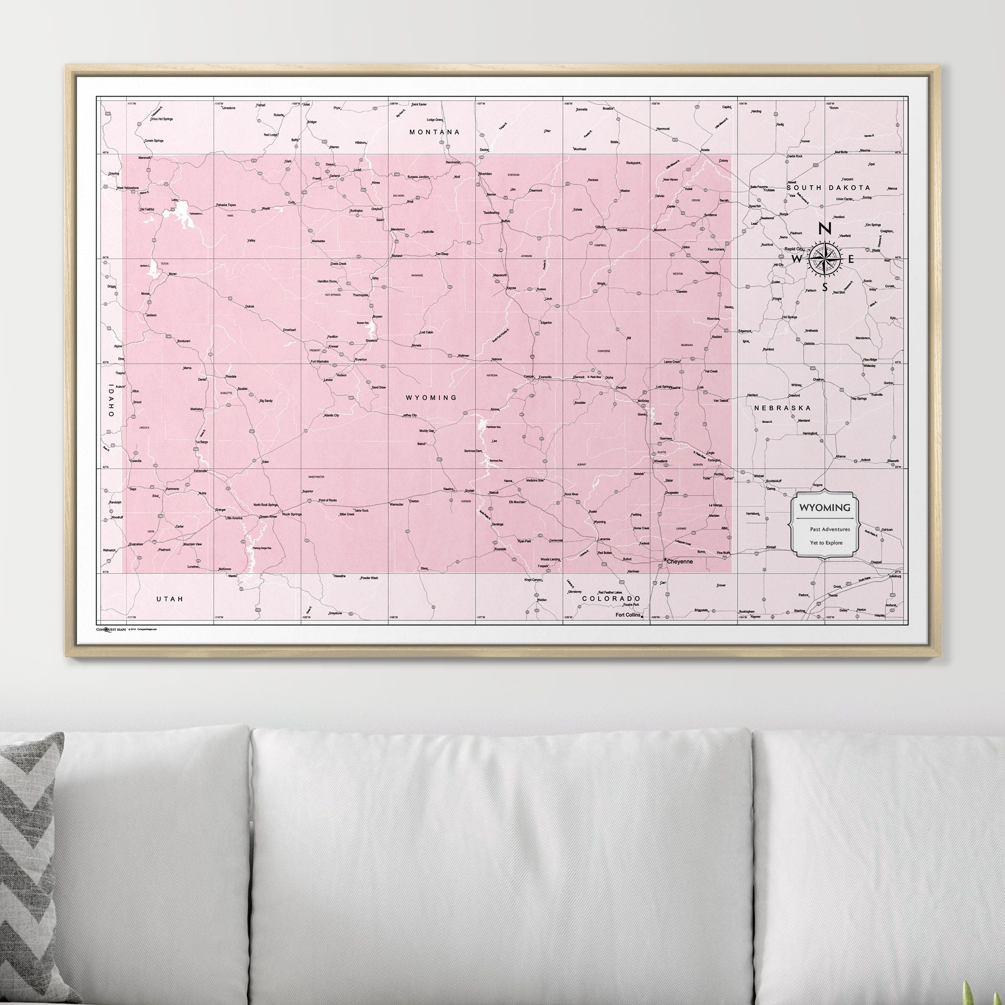 Push Pin Wyoming Map (Pin Board) - Pink Color Splash CM Pin Board