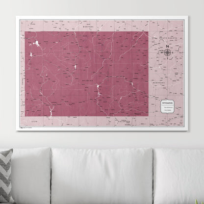 Push Pin Wyoming Map (Pin Board) - Burgundy Color Splash CM Pin Board