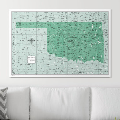 Push Pin Oklahoma Map (Pin Board) - Green Color Splash CM Pin Board