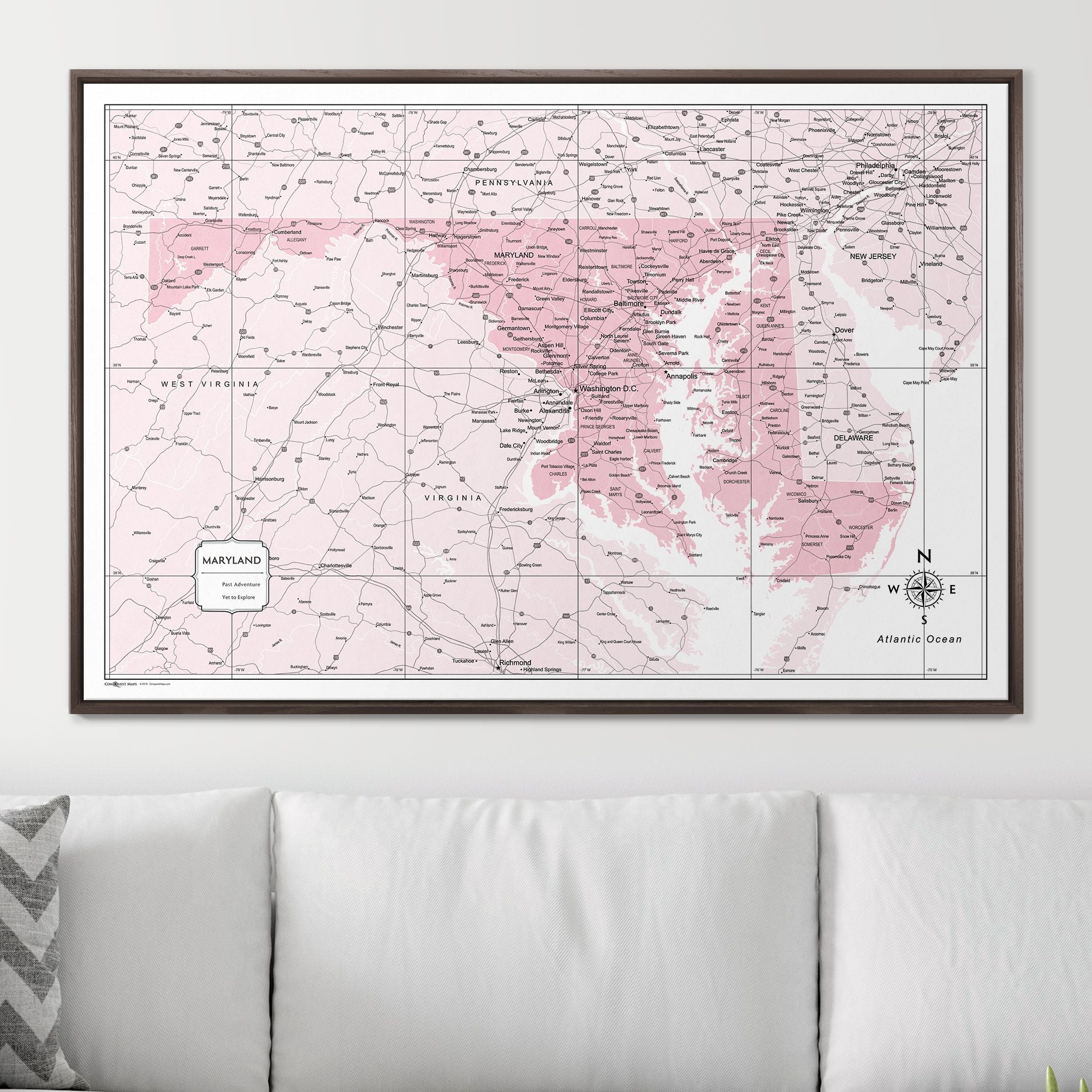 Push Pin Maryland Map (Pin Board) - Pink Color Splash CM Pin Board