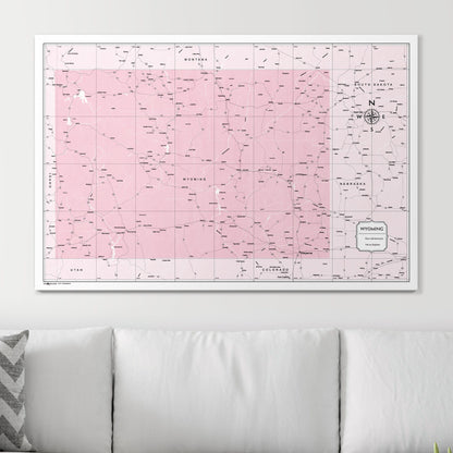 Push Pin Wyoming Map (Pin Board) - Pink Color Splash CM Pin Board