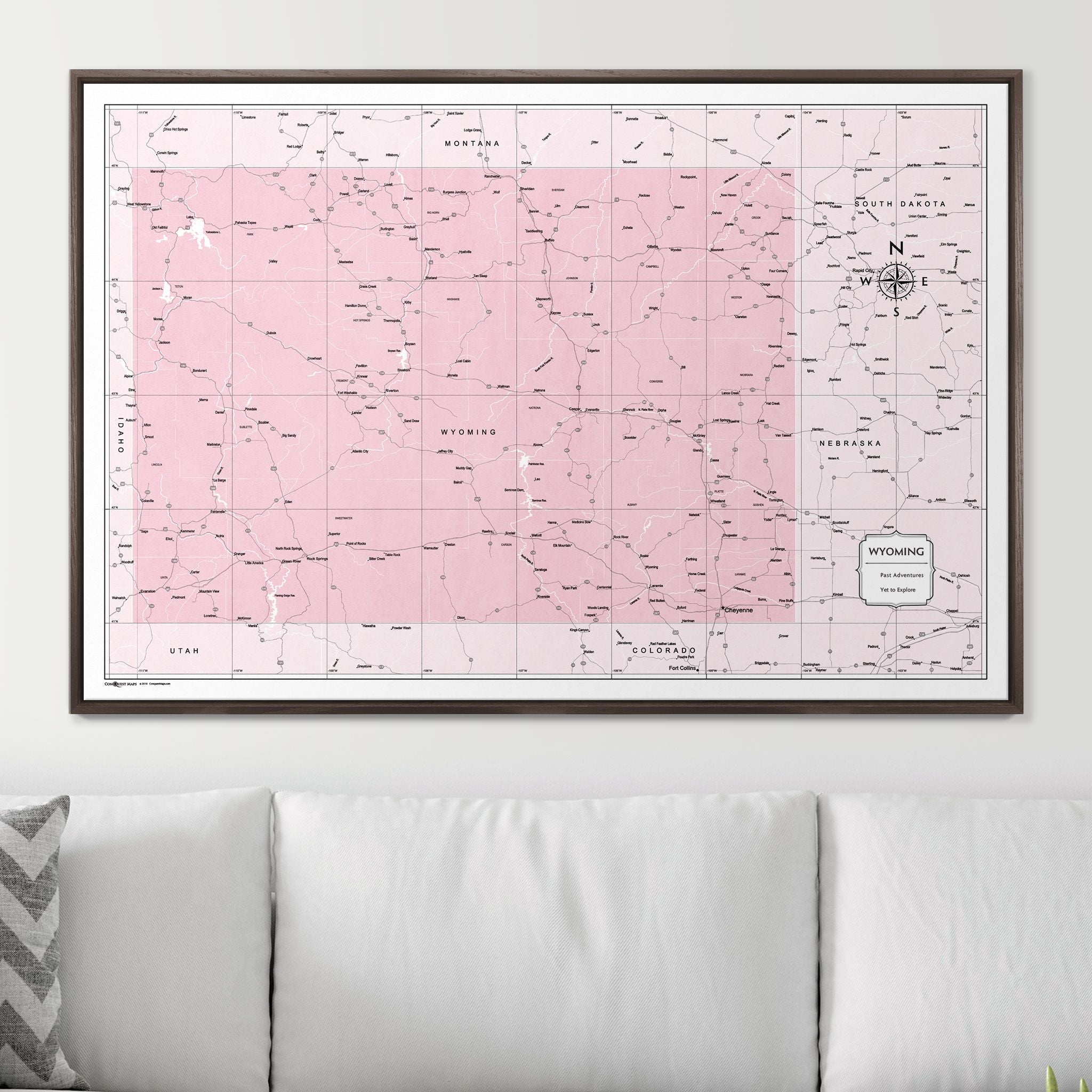 Push Pin Wyoming Map (Pin Board) - Pink Color Splash CM Pin Board