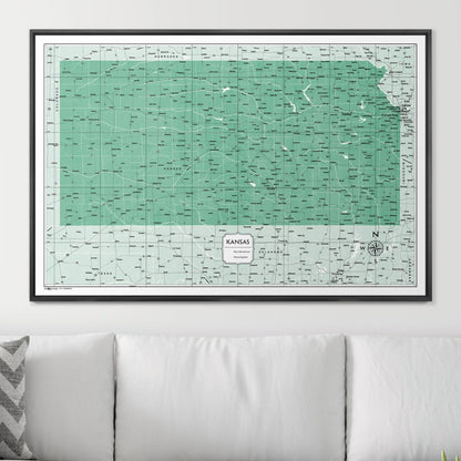 Push Pin Kansas Map (Pin Board) - Green Color Splash CM Pin Board