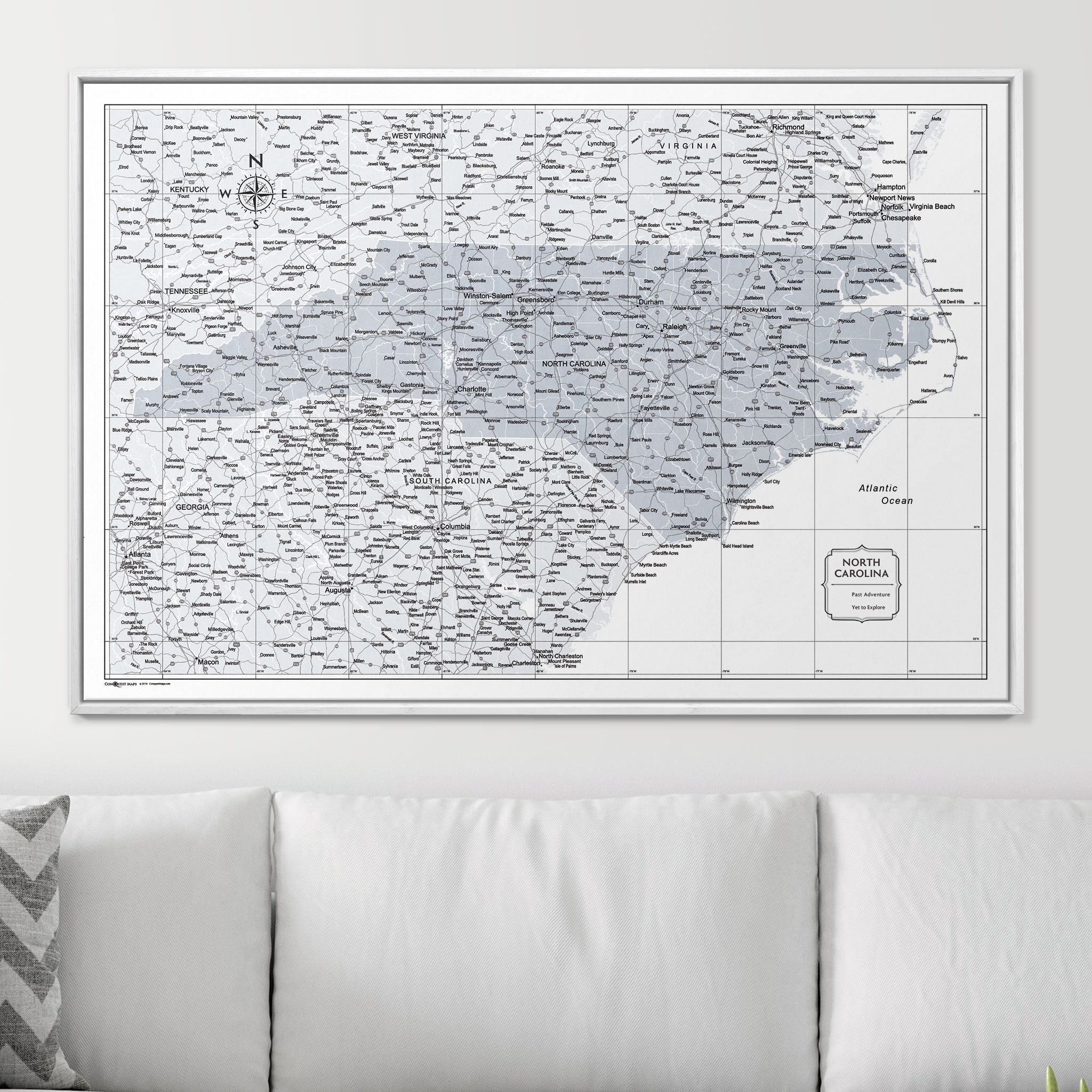 Push Pin North Carolina Map (Pin Board) - Light Gray Color Splash CM Pin Board