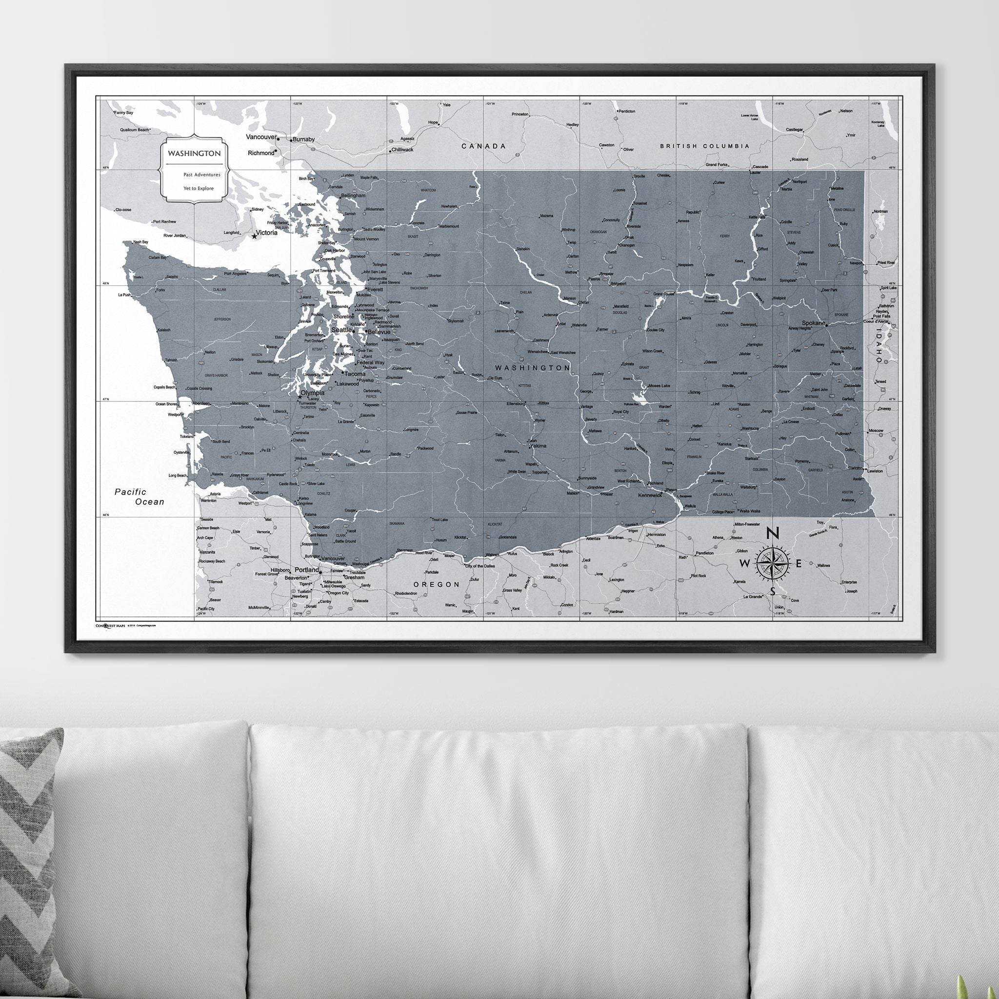 Push Pin Washington Map (Pin Board) - Dark Gray Color Splash CM Pin Board