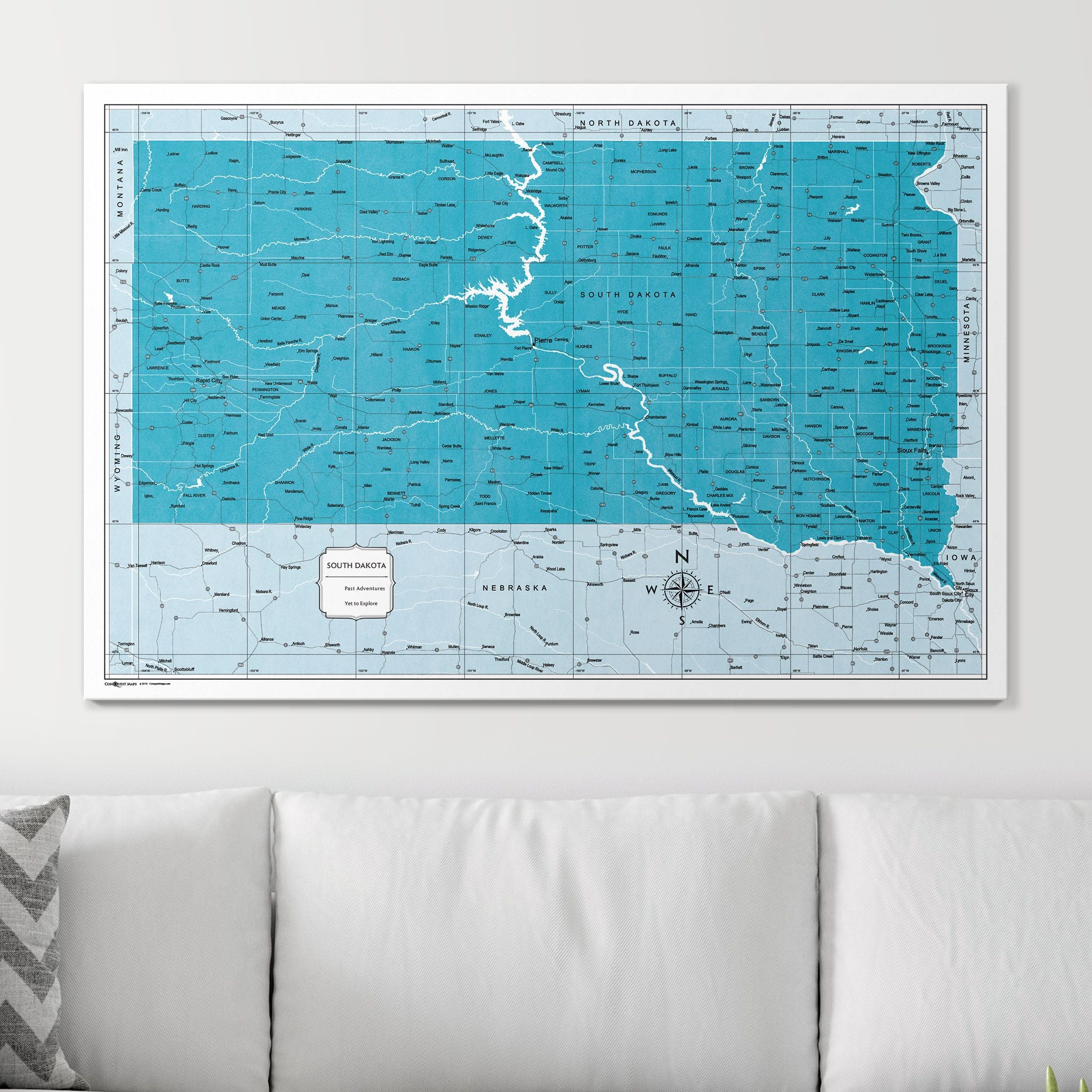 Push Pin South Dakota Map (Pin Board) - Teal Color Splash CM Pin Board