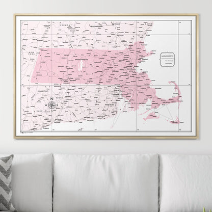 Push Pin Massachusetts Map (Pin Board) - Pink Color Splash CM Pin Board