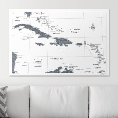 Push Pin Caribbean Map (Pin Board) - Dark Gray Color Splash CM Pin Board