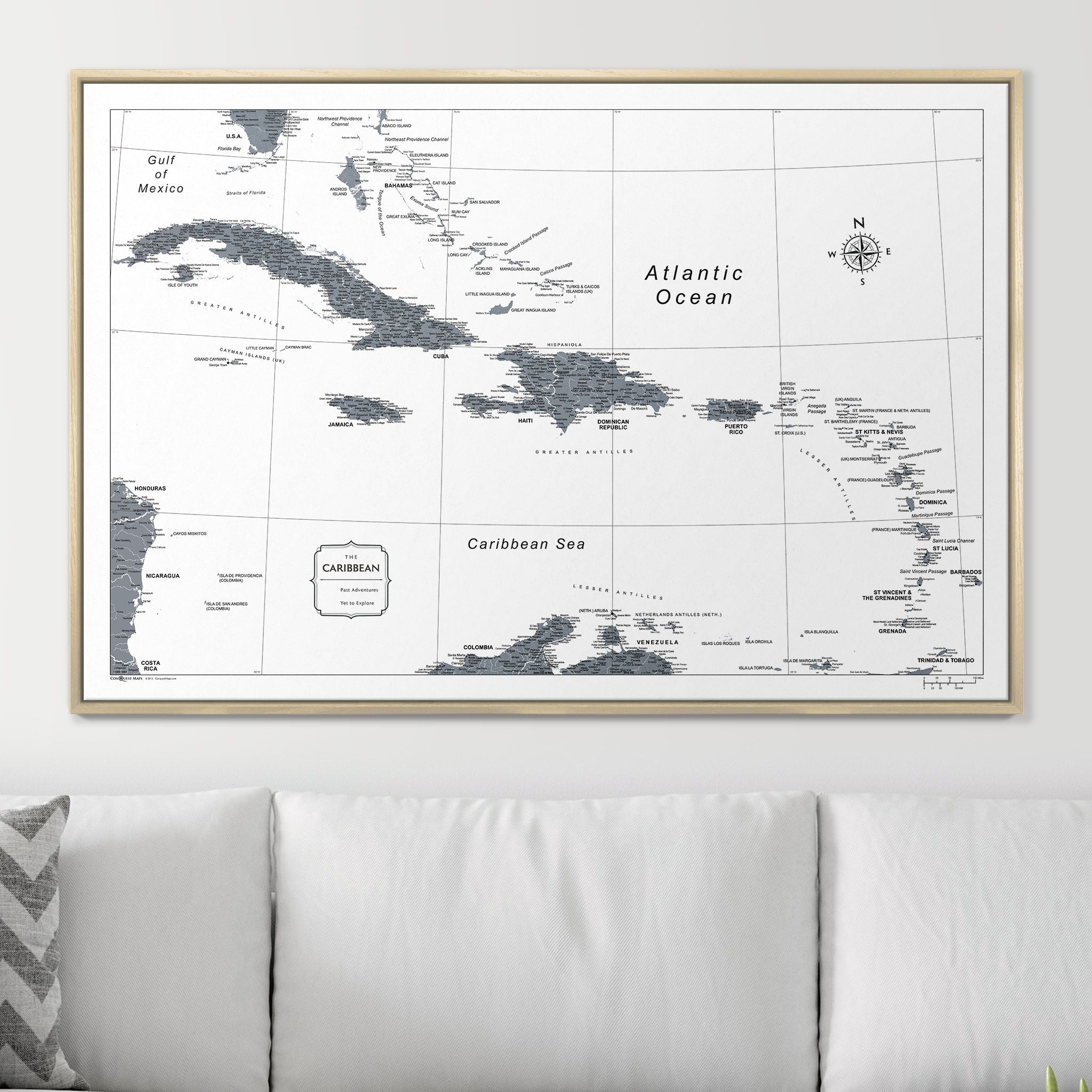 Push Pin Caribbean Map (Pin Board) - Dark Gray Color Splash CM Pin Board