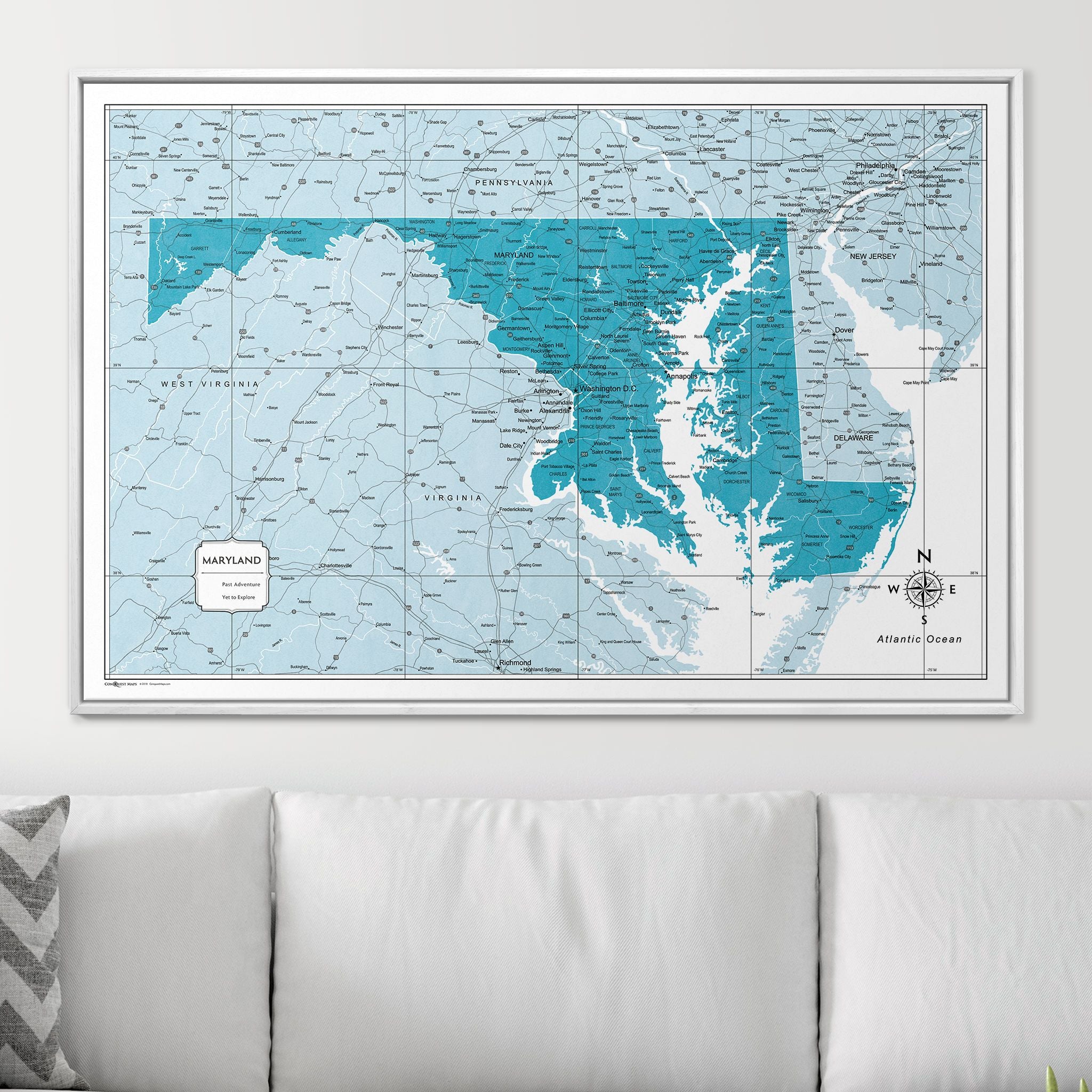 Push Pin Maryland Map (Pin Board) - Teal Color Splash CM Pin Board