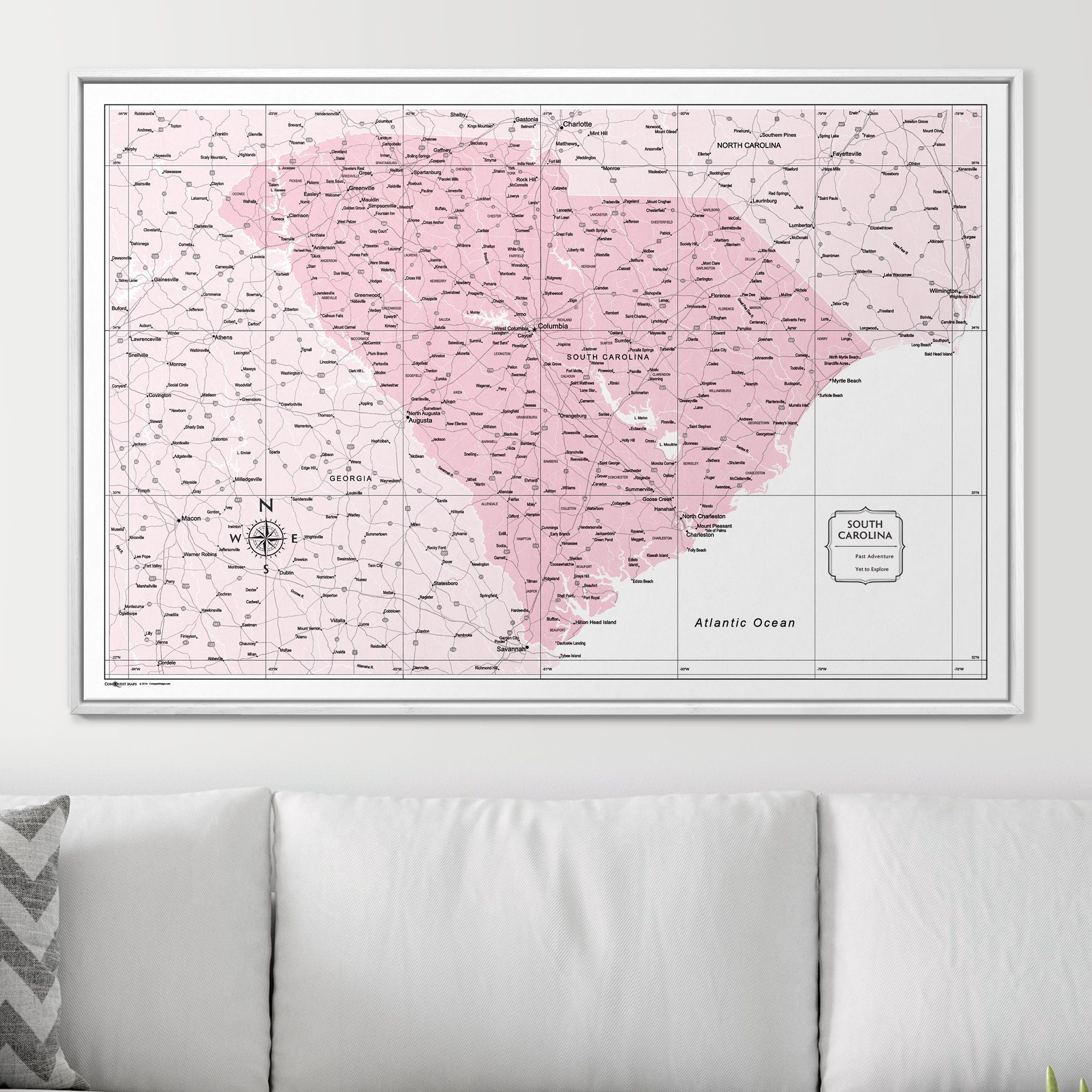 Push Pin South Carolina Map (Pin Board) - Pink Color Splash CM Pin Board