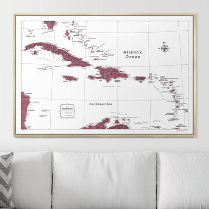 Push Pin Caribbean Map (Pin Board) - Burgundy Color Splash CM Pin Board