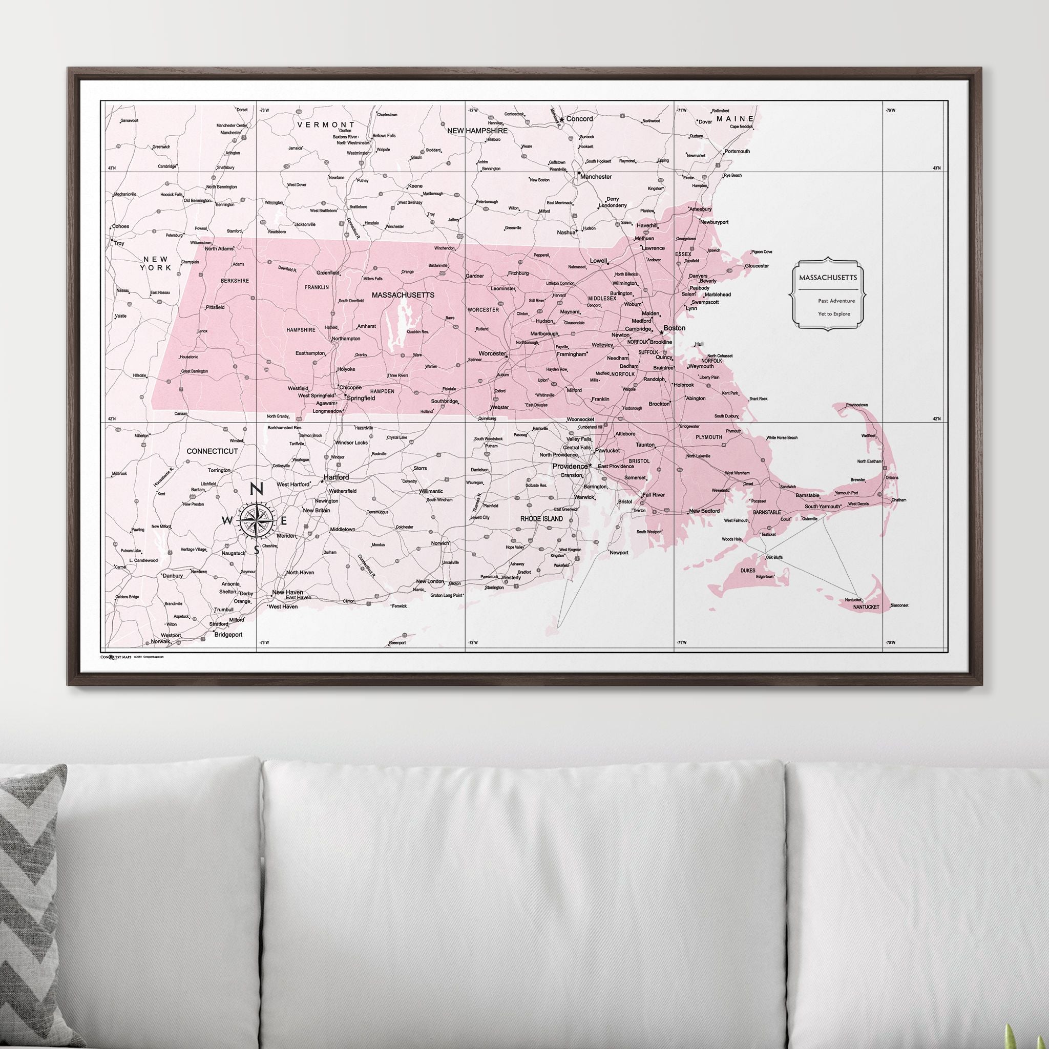 Push Pin Massachusetts Map (Pin Board) - Pink Color Splash CM Pin Board