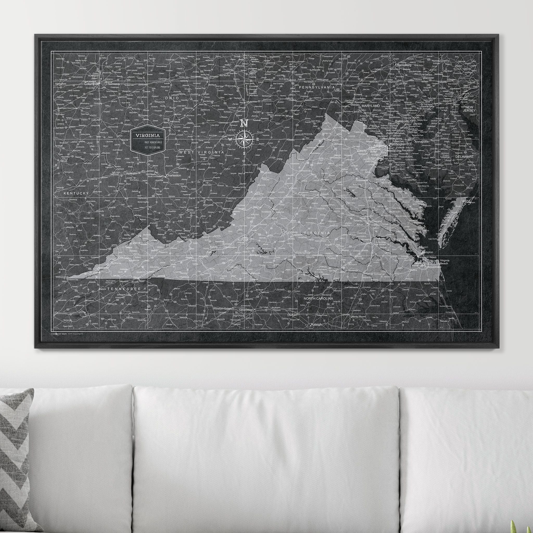 Push Pin Virginia Map (Pin Board) - Modern Slate CM Pin Board