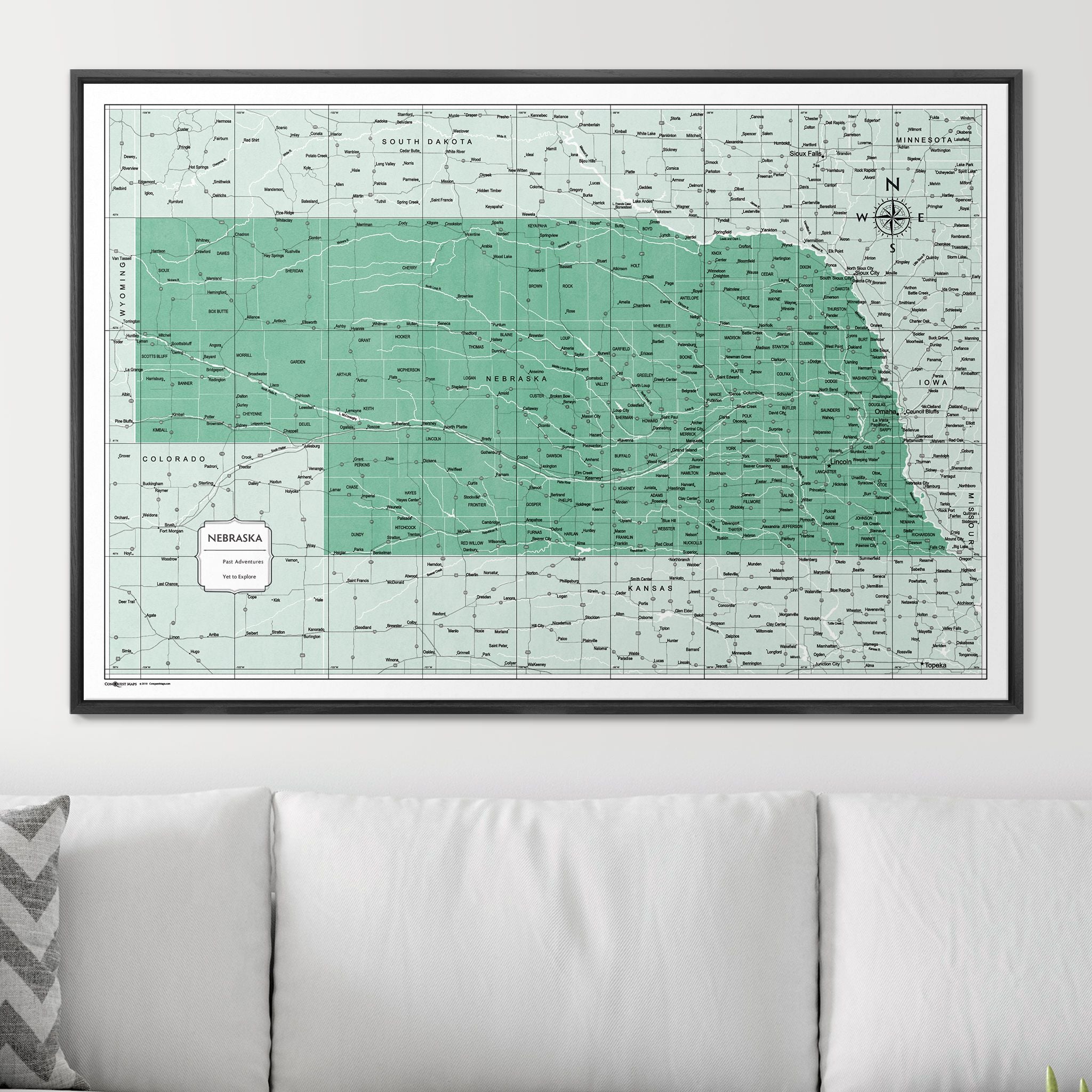 Push Pin Nebraska Map (Pin Board) - Green Color Splash CM Pin Board