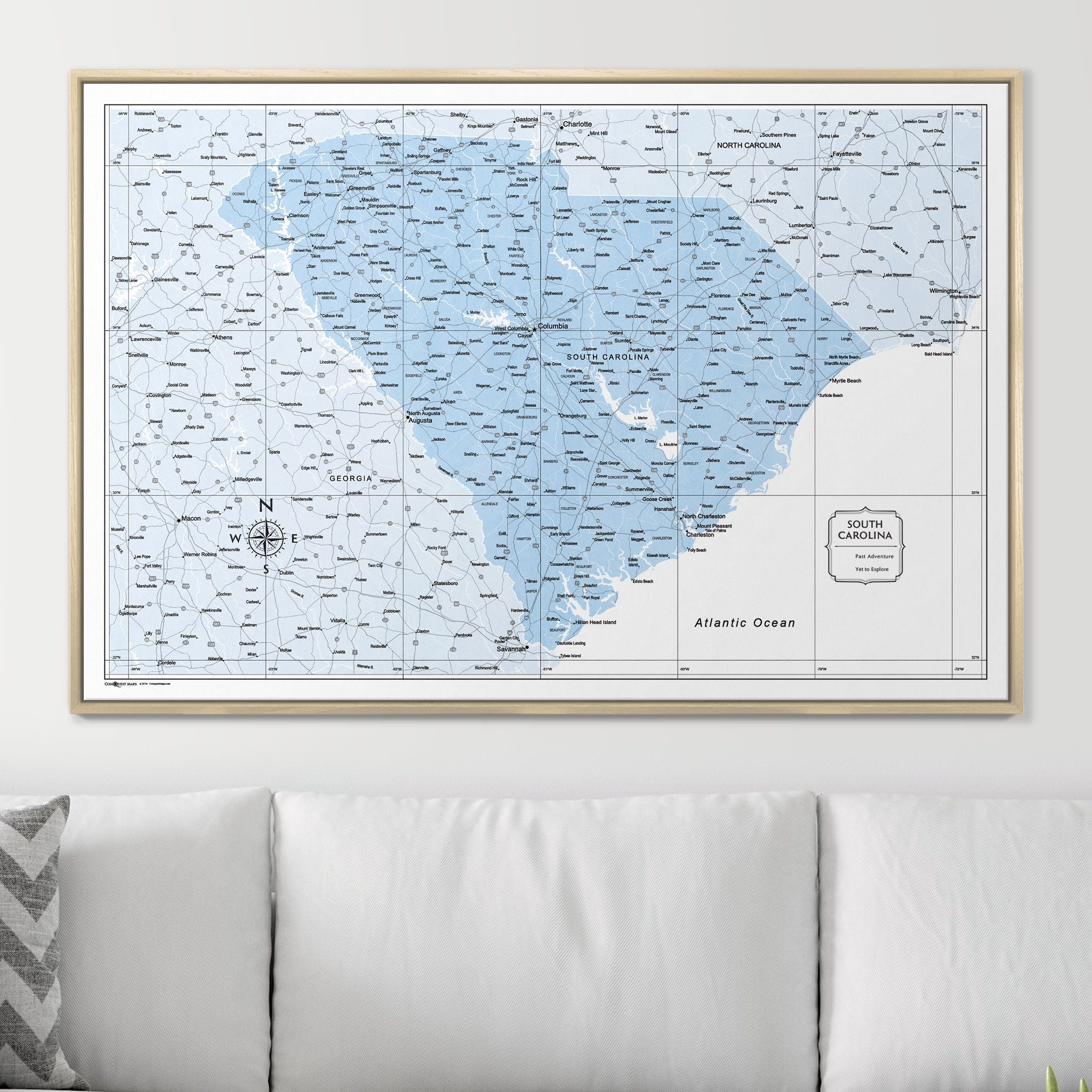 Push Pin South Carolina Map (Pin Board) - Light Blue Color Splash CM Pin Board