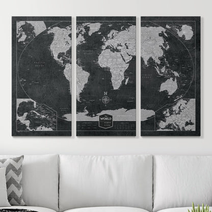 Push Pin World (Winkel Tripel) Map (Pin Board) - Modern Slate CM Pin Board