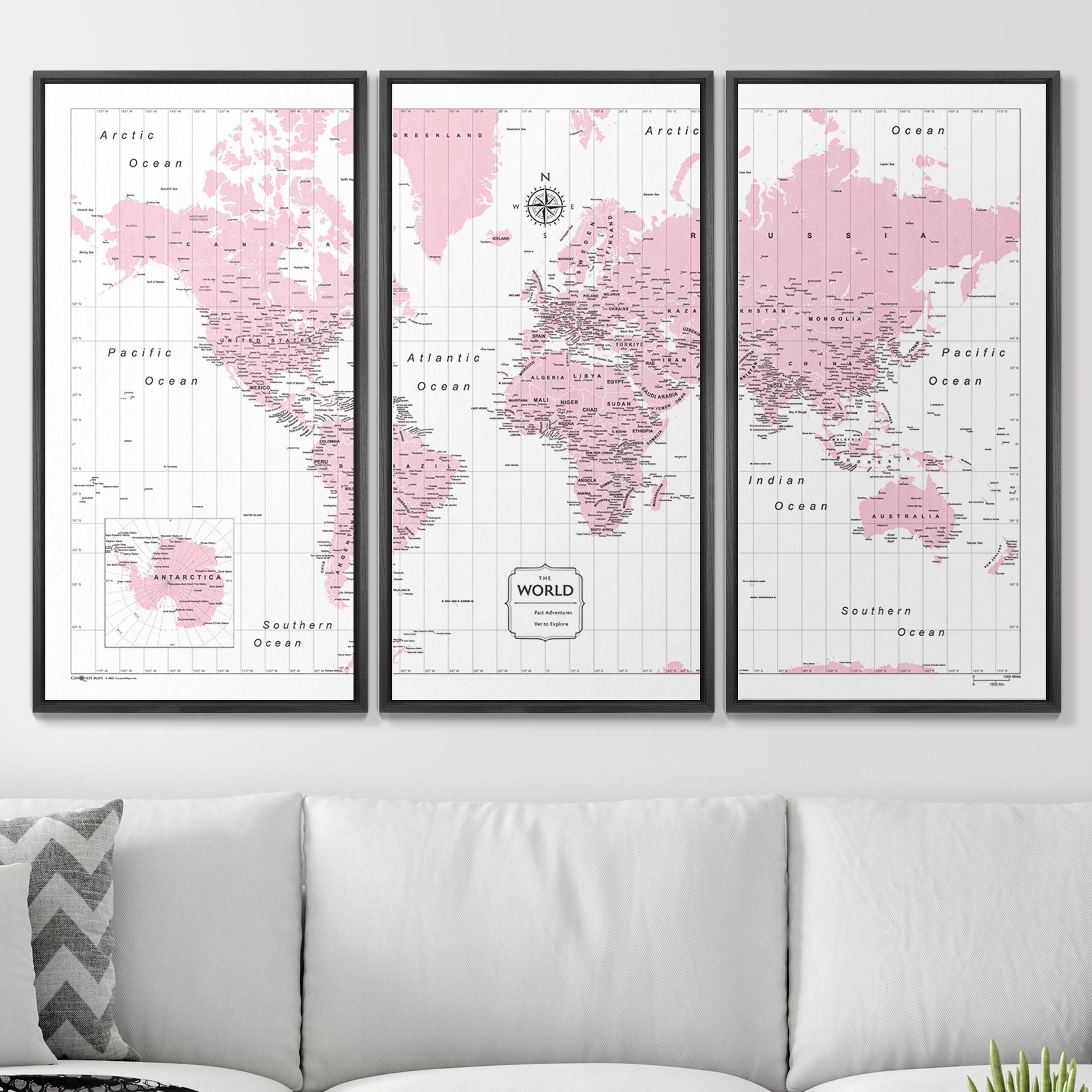 Push Pin World Map (Pin Board) - Pink Color Splash CM Pin Board