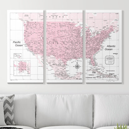 Push Pin USA Map (Pin Board) - Pink Color Splash CM Pin Board