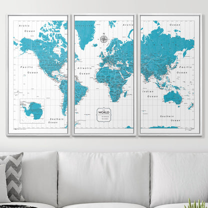 Push Pin World Map (Pin Board) - Teal Color Splash CM Pin Board