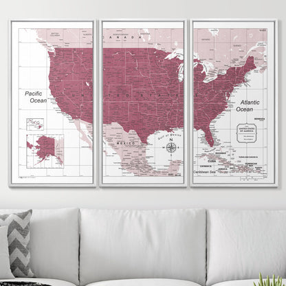 Push Pin USA Map (Pin Board) - Burgundy Color Splash CM Pin Board