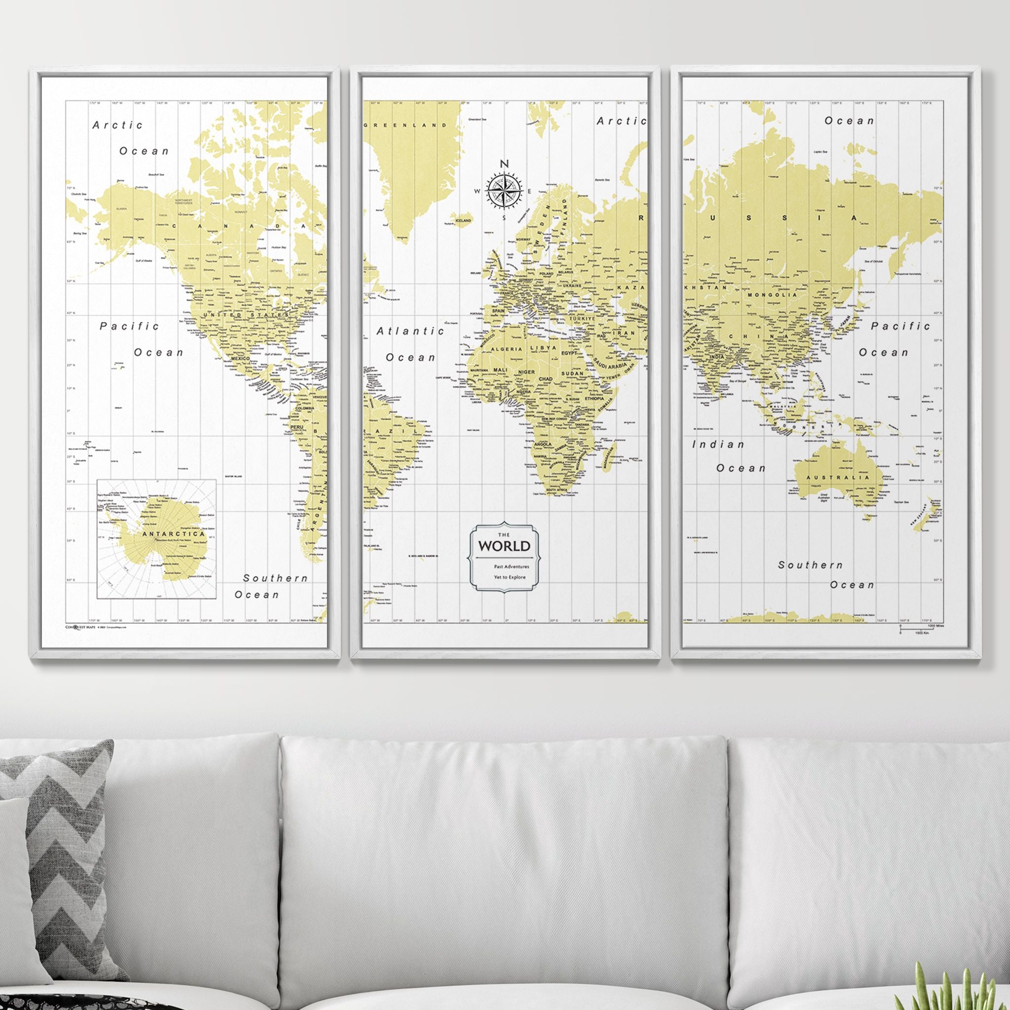 Push Pin World Map (Pin Board) - Yellow Color Splash CM Pin Board