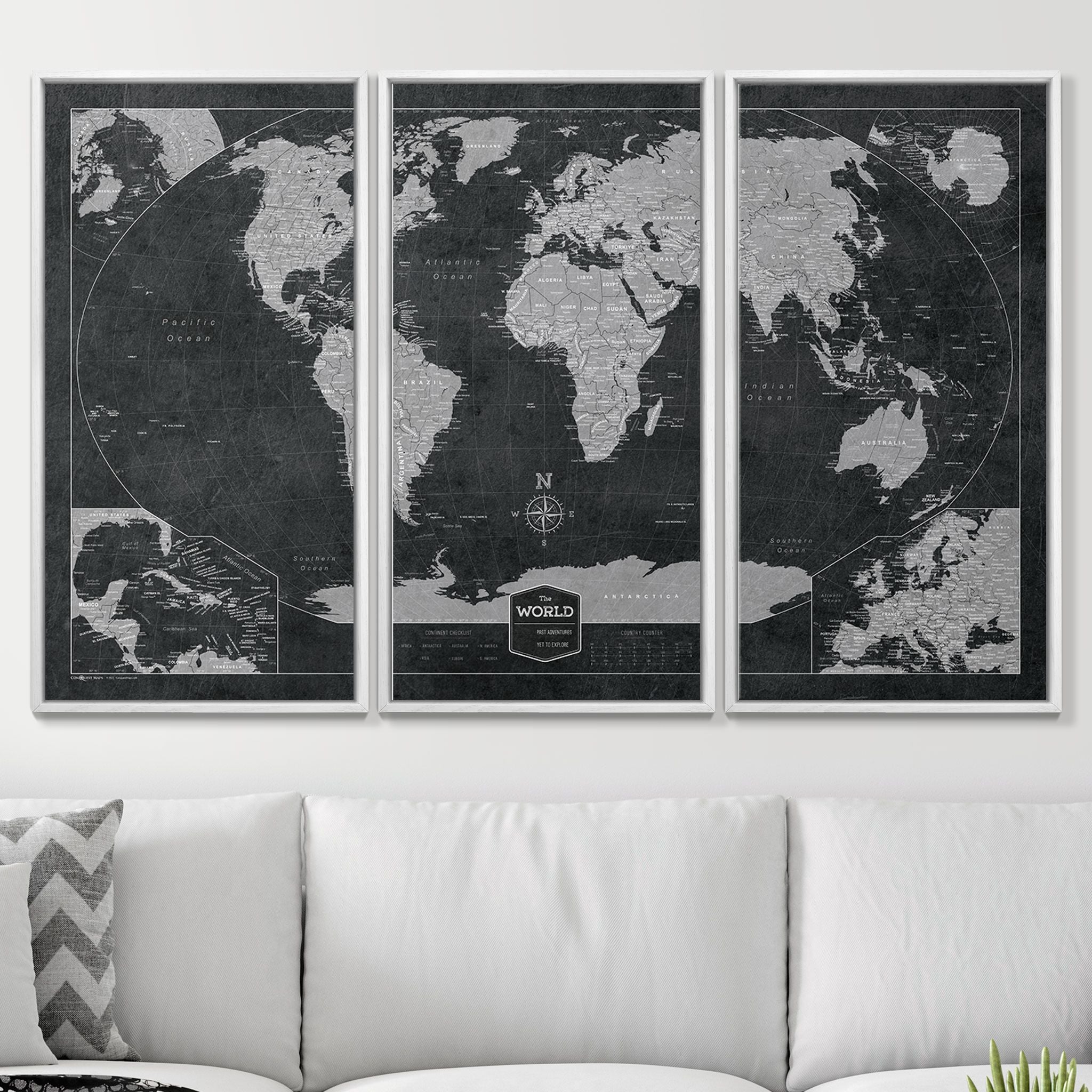 Push Pin World (Winkel Tripel) Map (Pin Board) - Modern Slate CM Pin Board