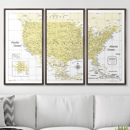 Push Pin USA Map (Pin Board) - Yellow Color Splash CM Pin Board