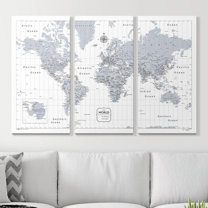 Push Pin World Map (Pin Board) - Light Gray Color Splash CM Pin Board