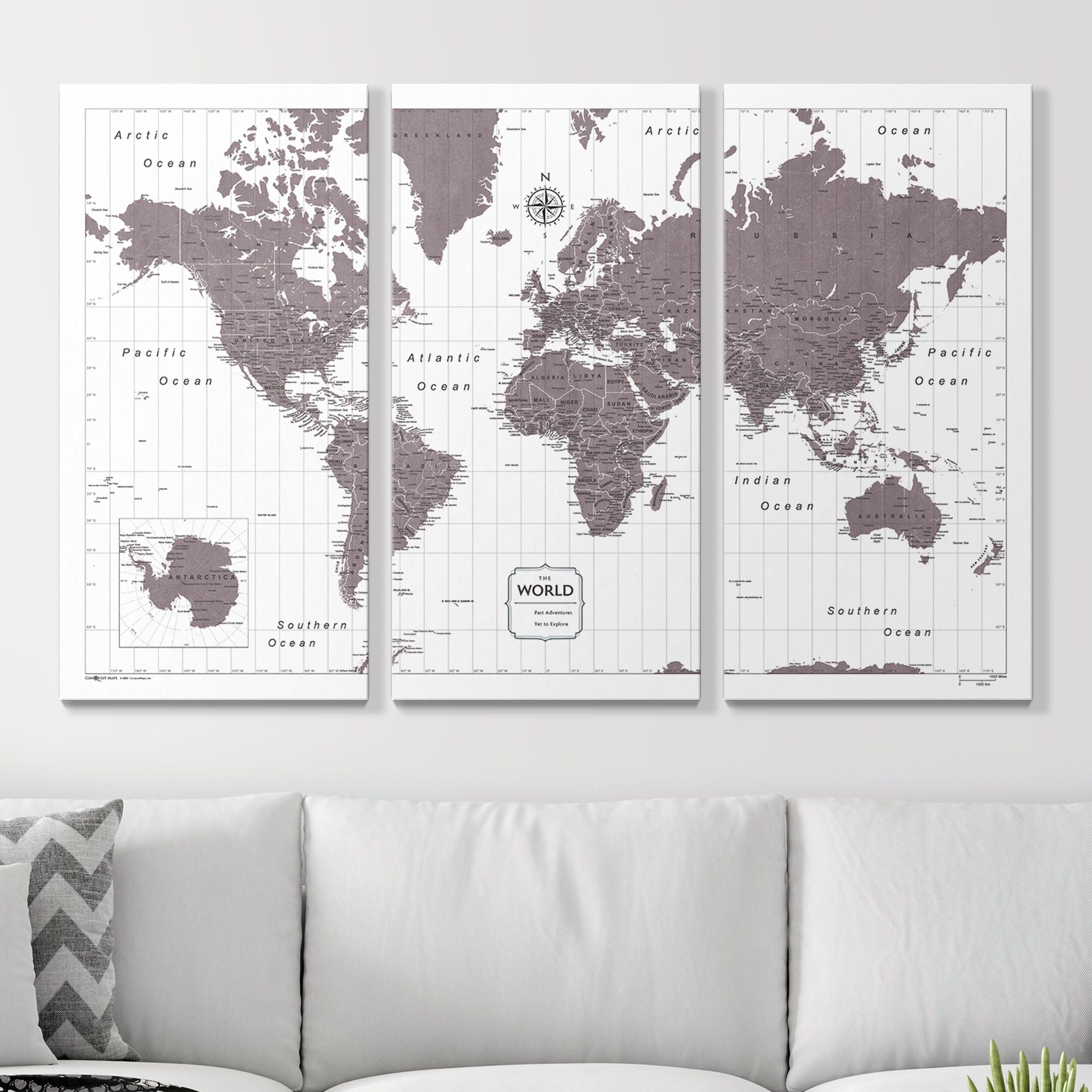 Push Pin World Map (Pin Board) - Dark Brown Color Splash CM Pin Board