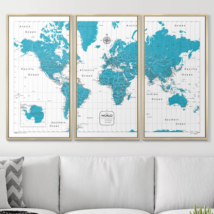 Push Pin World Map (Pin Board) - Teal Color Splash CM Pin Board