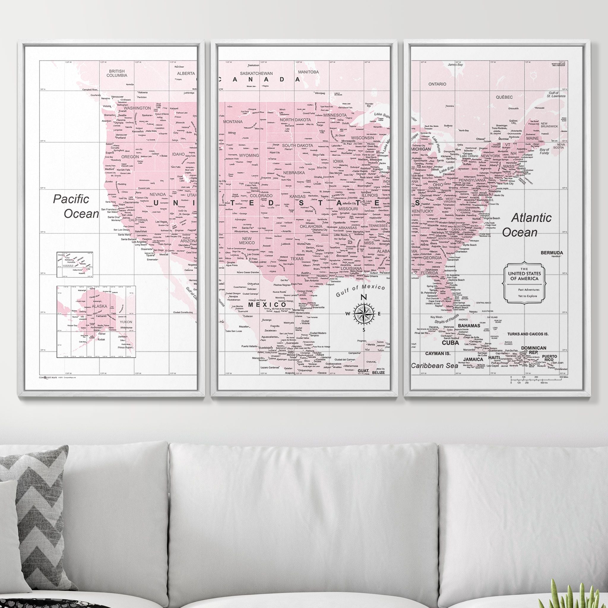 Push Pin USA Map (Pin Board) - Pink Color Splash CM Pin Board