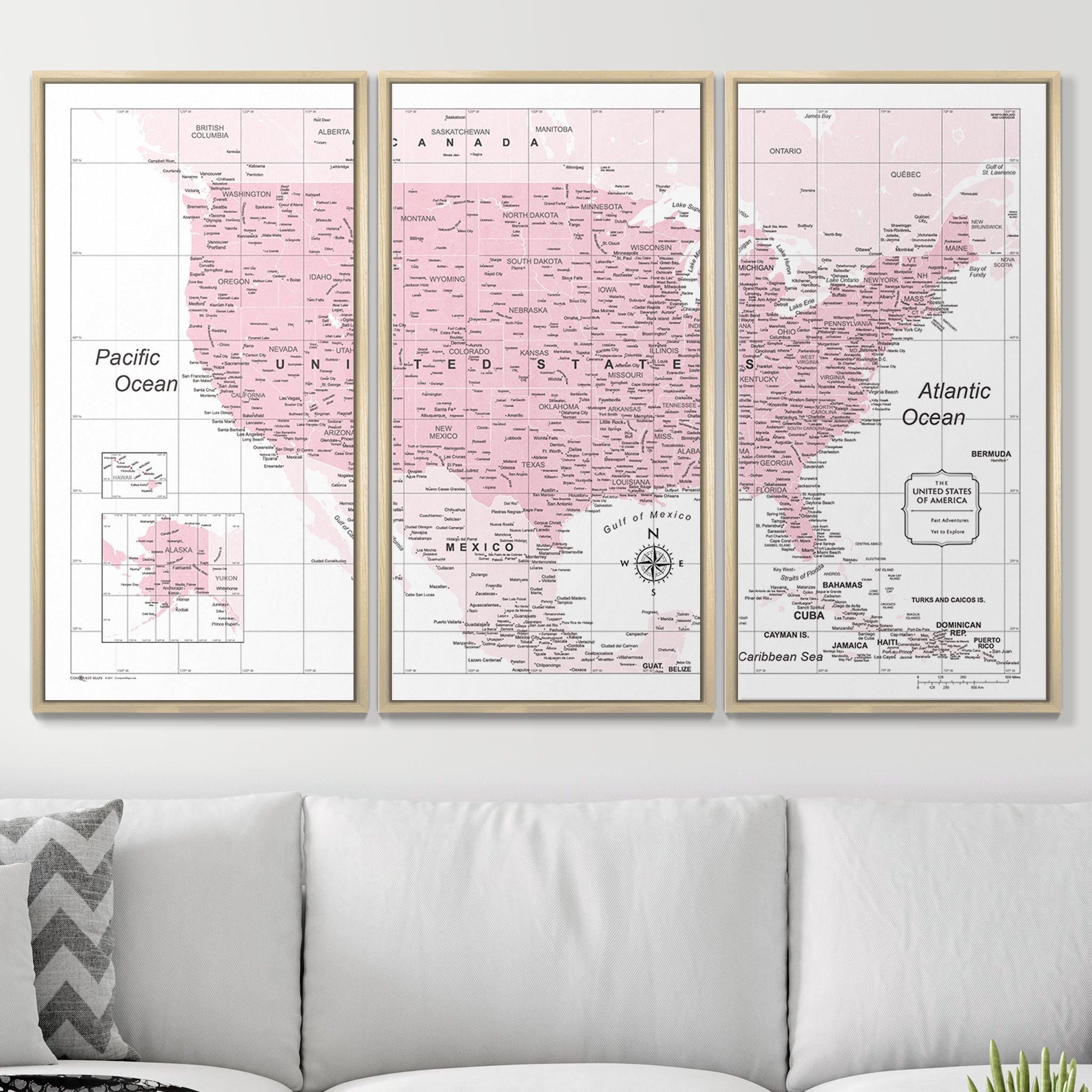 Push Pin USA Map (Pin Board) - Pink Color Splash CM Pin Board