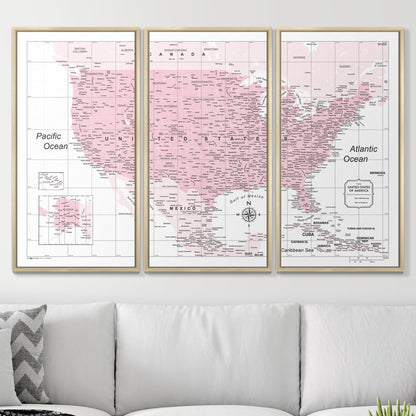 Push Pin USA Map (Pin Board) - Pink Color Splash CM Pin Board